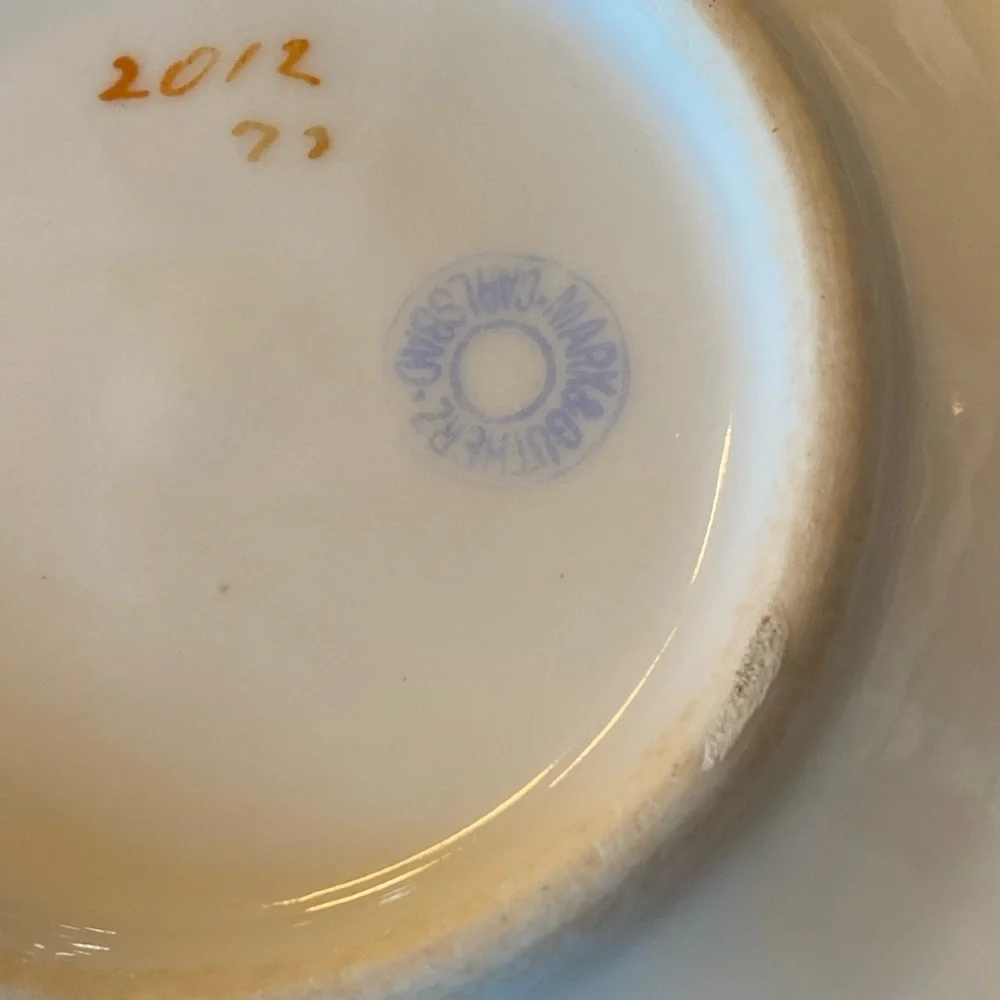 Antique Marx & Gutherz Carlsbad Austria Porcelain Sugar Bowl Lid Saucer Flower
